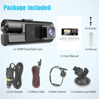 Caméra embarquée HD 1080p pour voiture, double objectif avant-arrière-intérieur, enregistreur vidéo avec capteur G