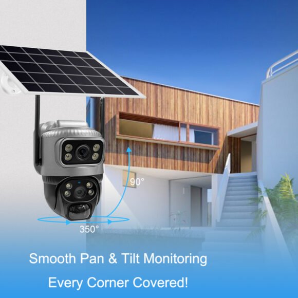 Caméra de surveillance 4G basse consommation à double objectif alimentée à l'énergie solaire